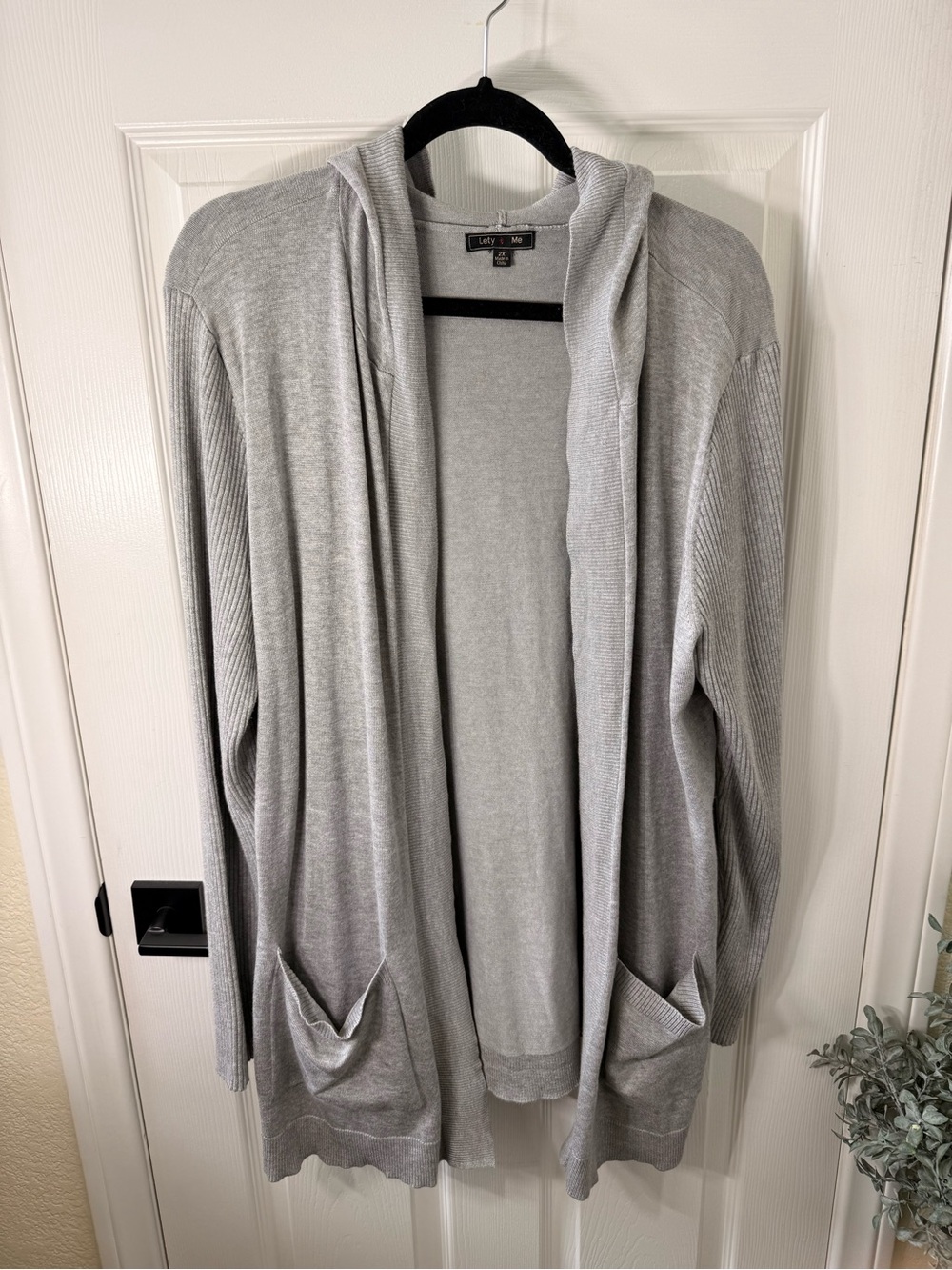 Women’s Light Gray Open-Front Hooded Sweater Cardigan
